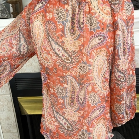 Sundance Silk Semi See Trough Silk Paisley Button Up Blouse - Picture 3 of 11